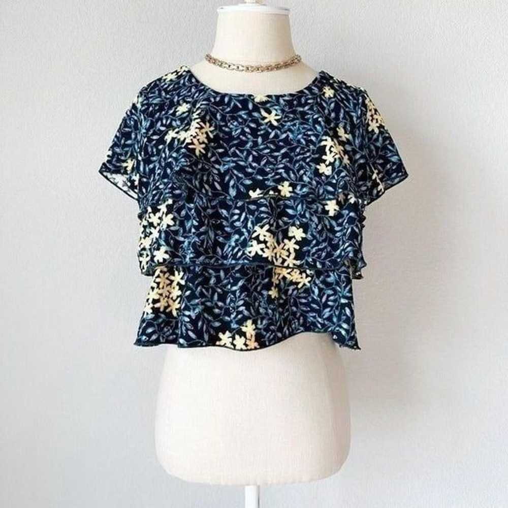 Zara Blue Yellow Short Sleeve Crewneck Floral Ruf… - image 3