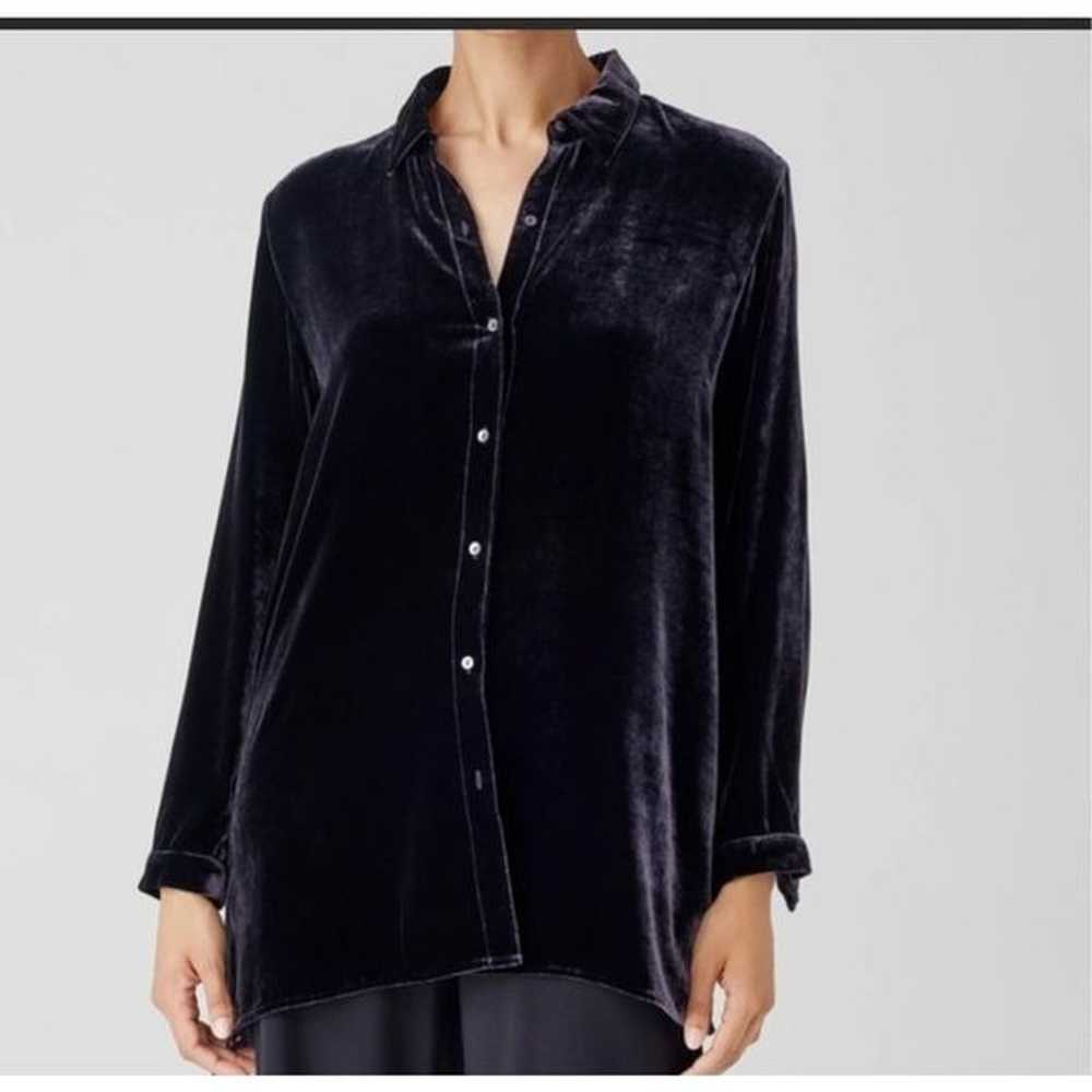 Eileen Fisher Royal Blue Crushed Velvet Button Up… - image 12