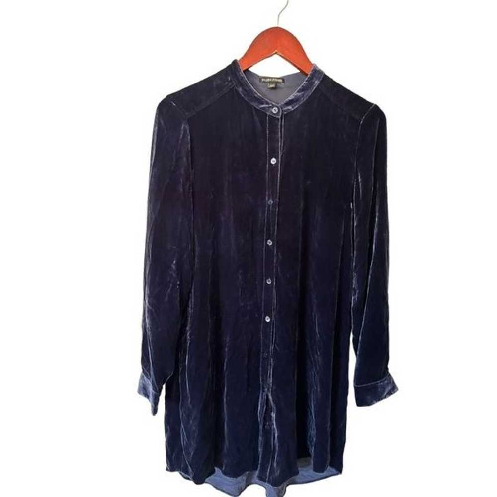 Eileen Fisher Royal Blue Crushed Velvet Button Up… - image 1