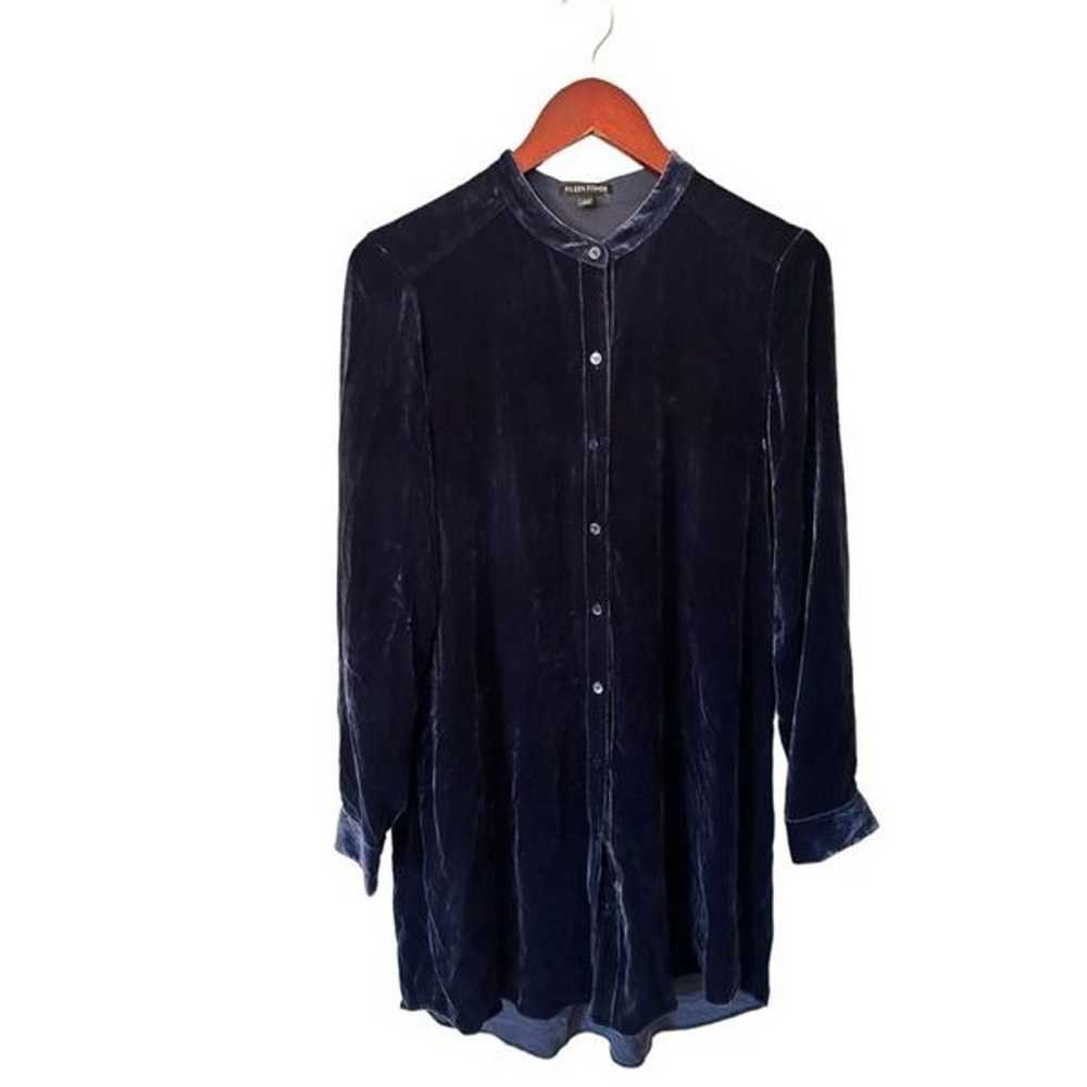 Eileen Fisher Royal Blue Crushed Velvet Button Up… - image 3