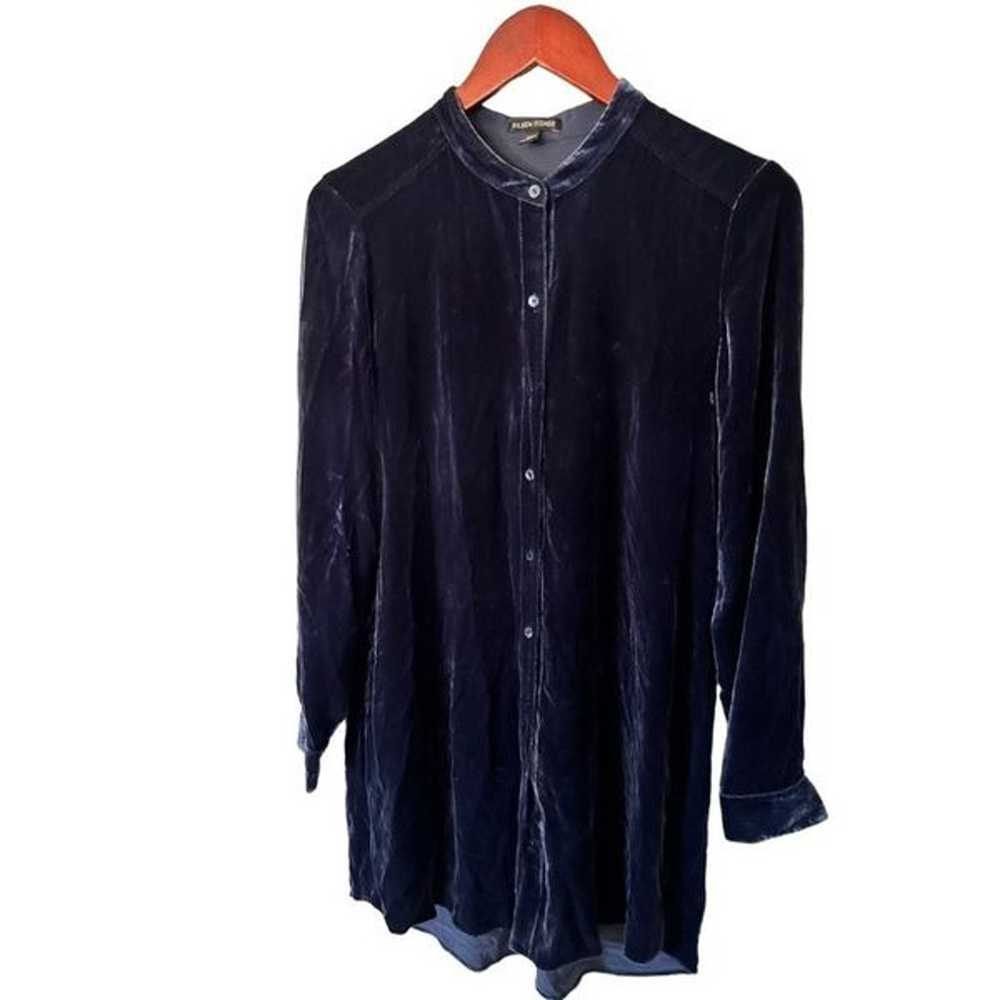 Eileen Fisher Royal Blue Crushed Velvet Button Up… - image 4