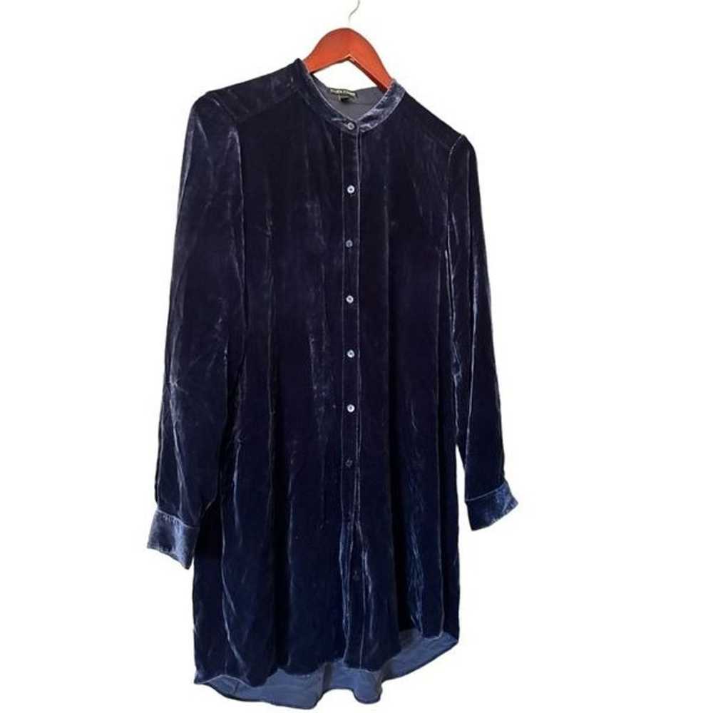 Eileen Fisher Royal Blue Crushed Velvet Button Up… - image 5