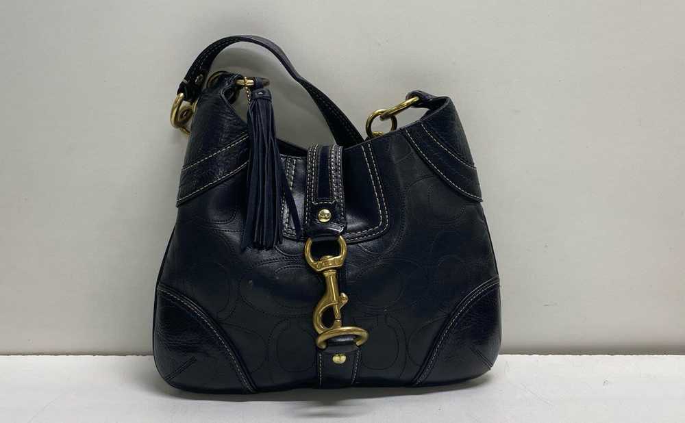 Coach Monogram Signature Leather Shoulder Bag Bla… - image 1