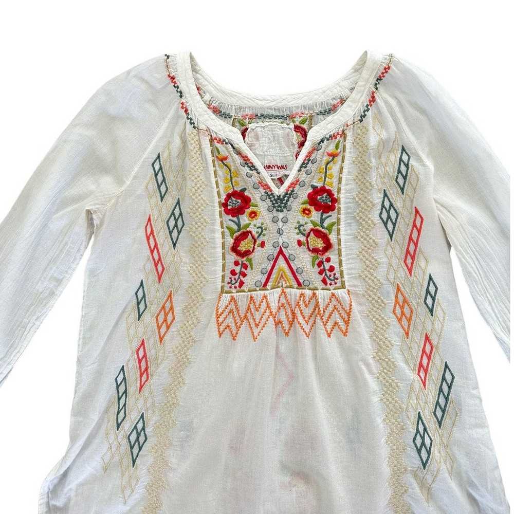Johnny Was White Boho Cotton Colorful Embroidered… - image 2