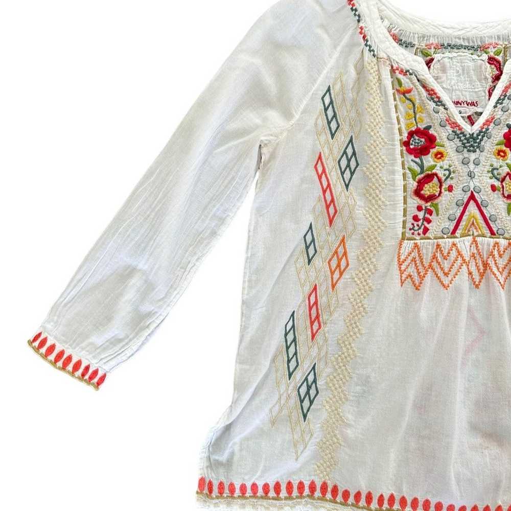 Johnny Was White Boho Cotton Colorful Embroidered… - image 3