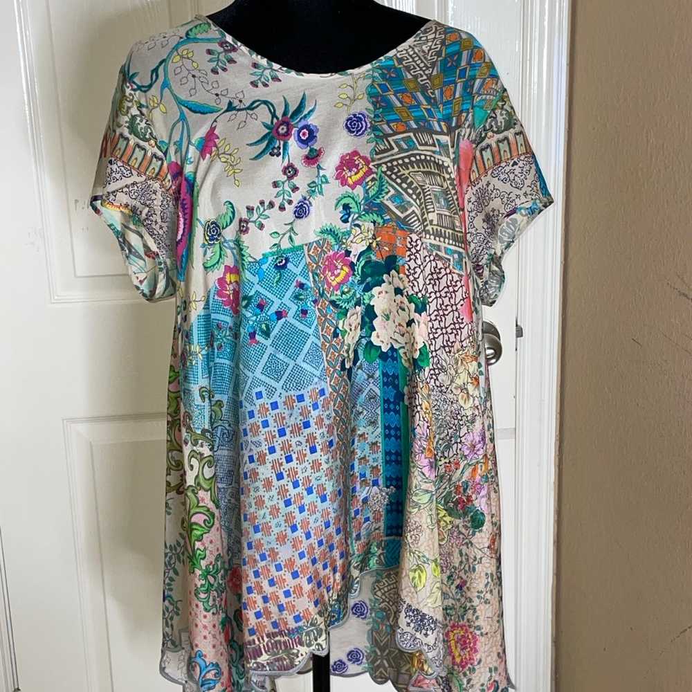 JOHNNY WAS Multicolored  Silk Floral Tunic Size L… - image 2