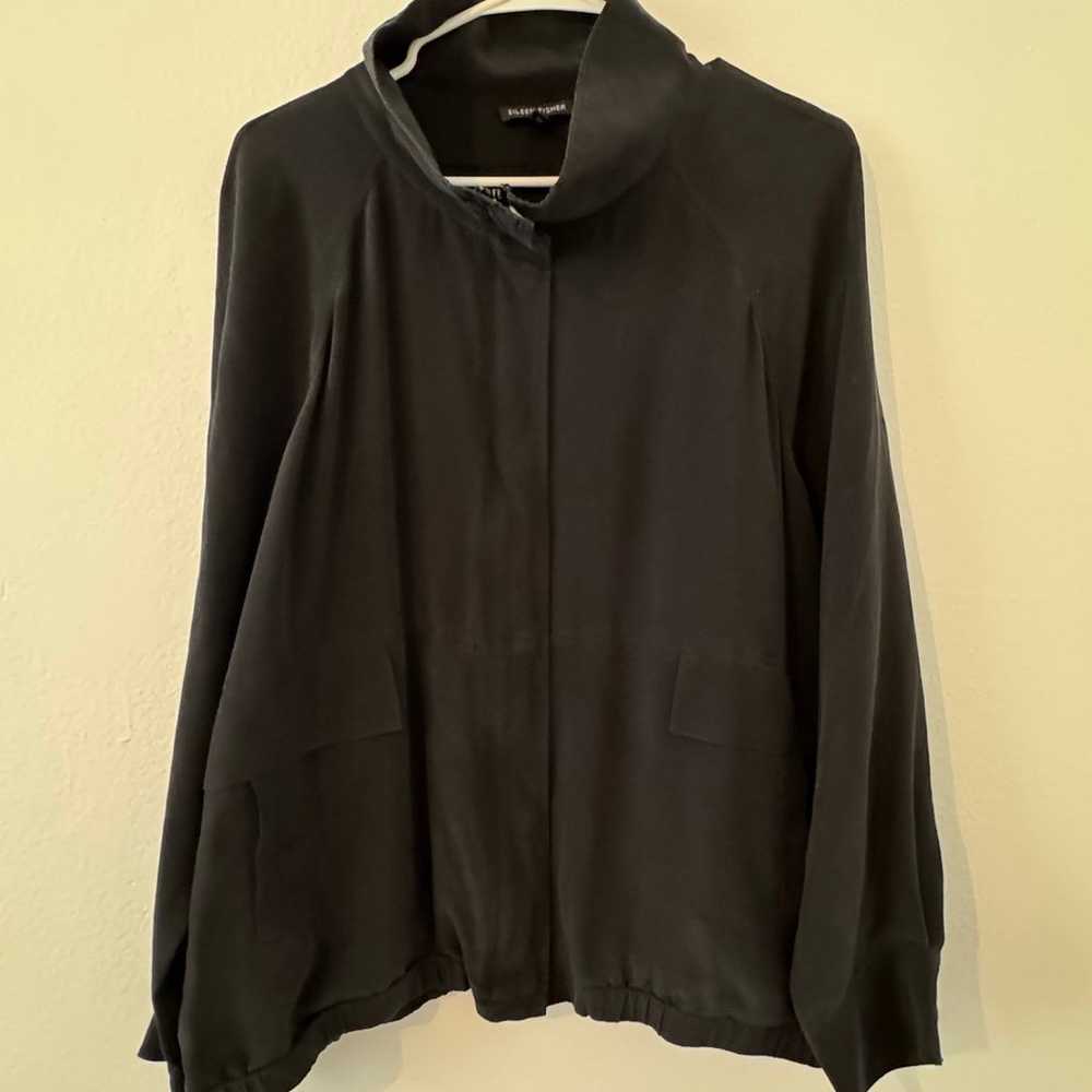 Eileen Fisher Womens Black Silk Zip Bomber Jacket… - image 12
