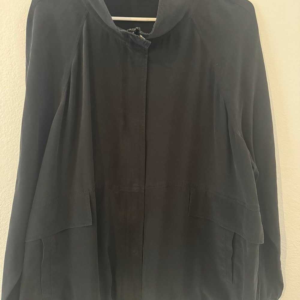 Eileen Fisher Womens Black Silk Zip Bomber Jacket… - image 1