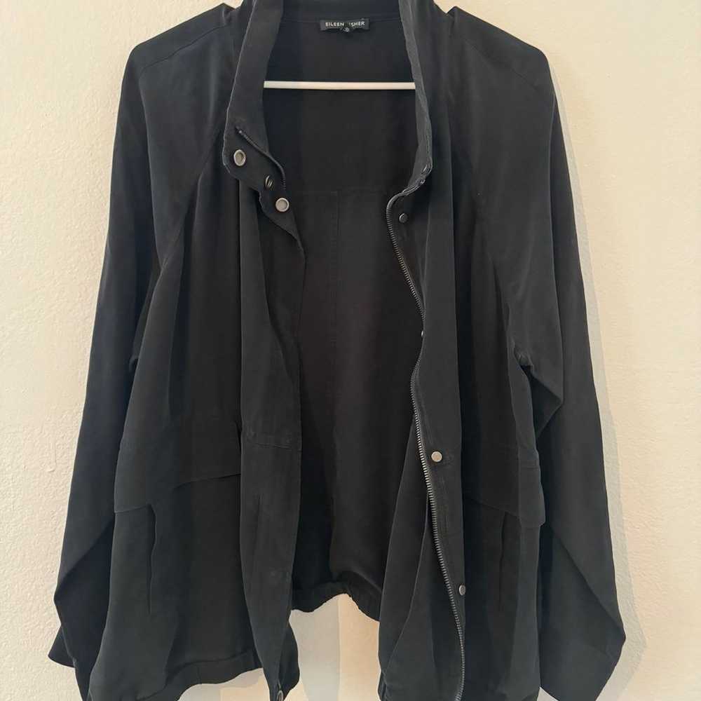 Eileen Fisher Womens Black Silk Zip Bomber Jacket… - image 3