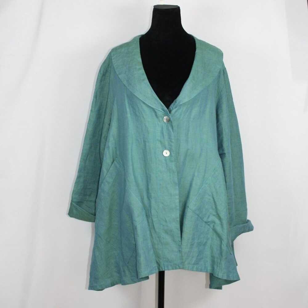 Bryn Walker Barnaby Blueish Green Linen Jacket - image 11