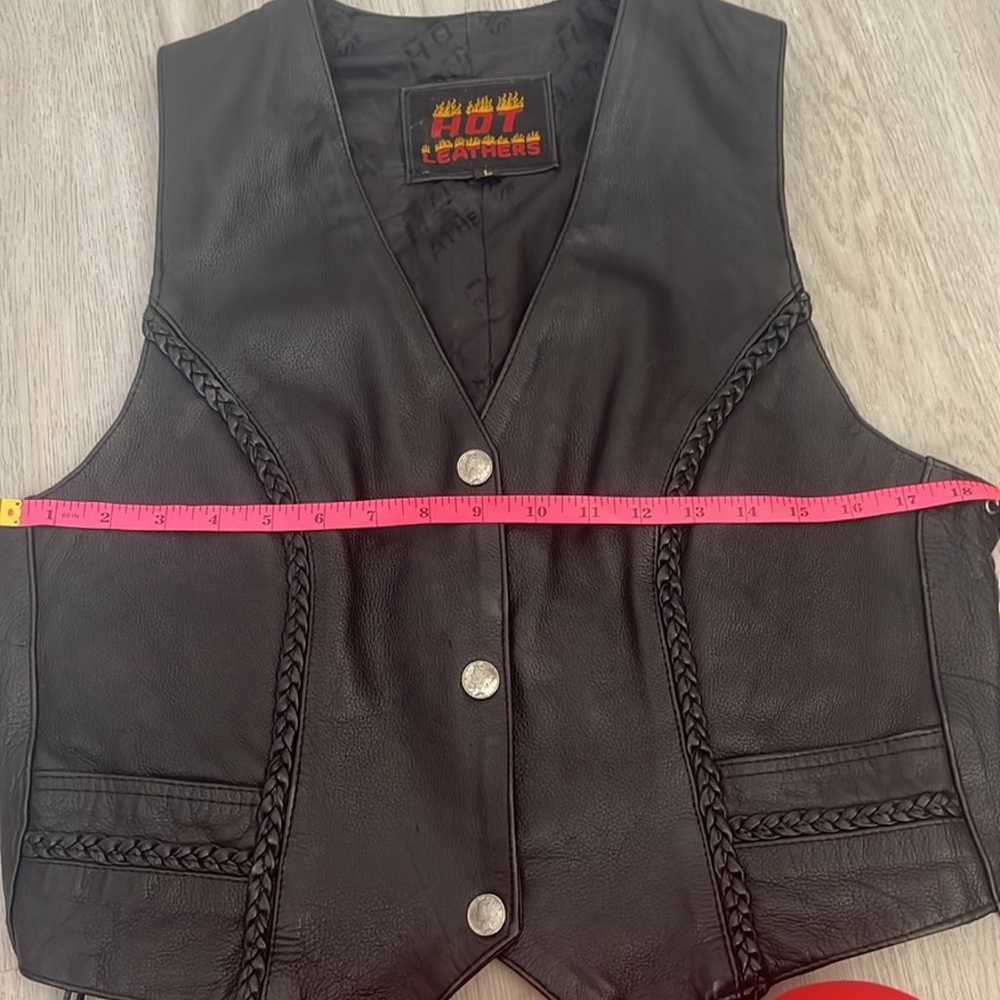 Vintage Black Leather Biker Vest Large - image 11