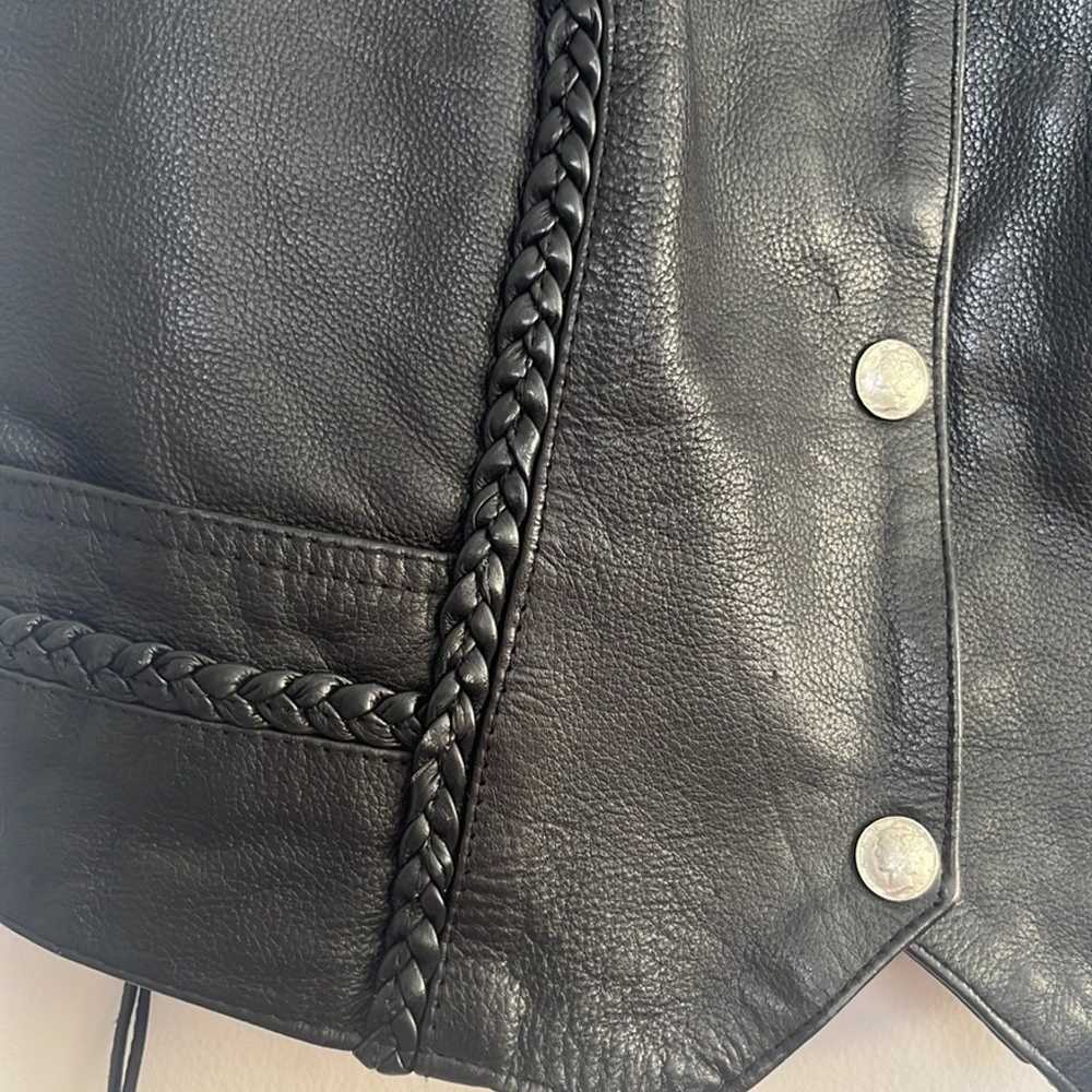 Vintage Black Leather Biker Vest Large - image 4