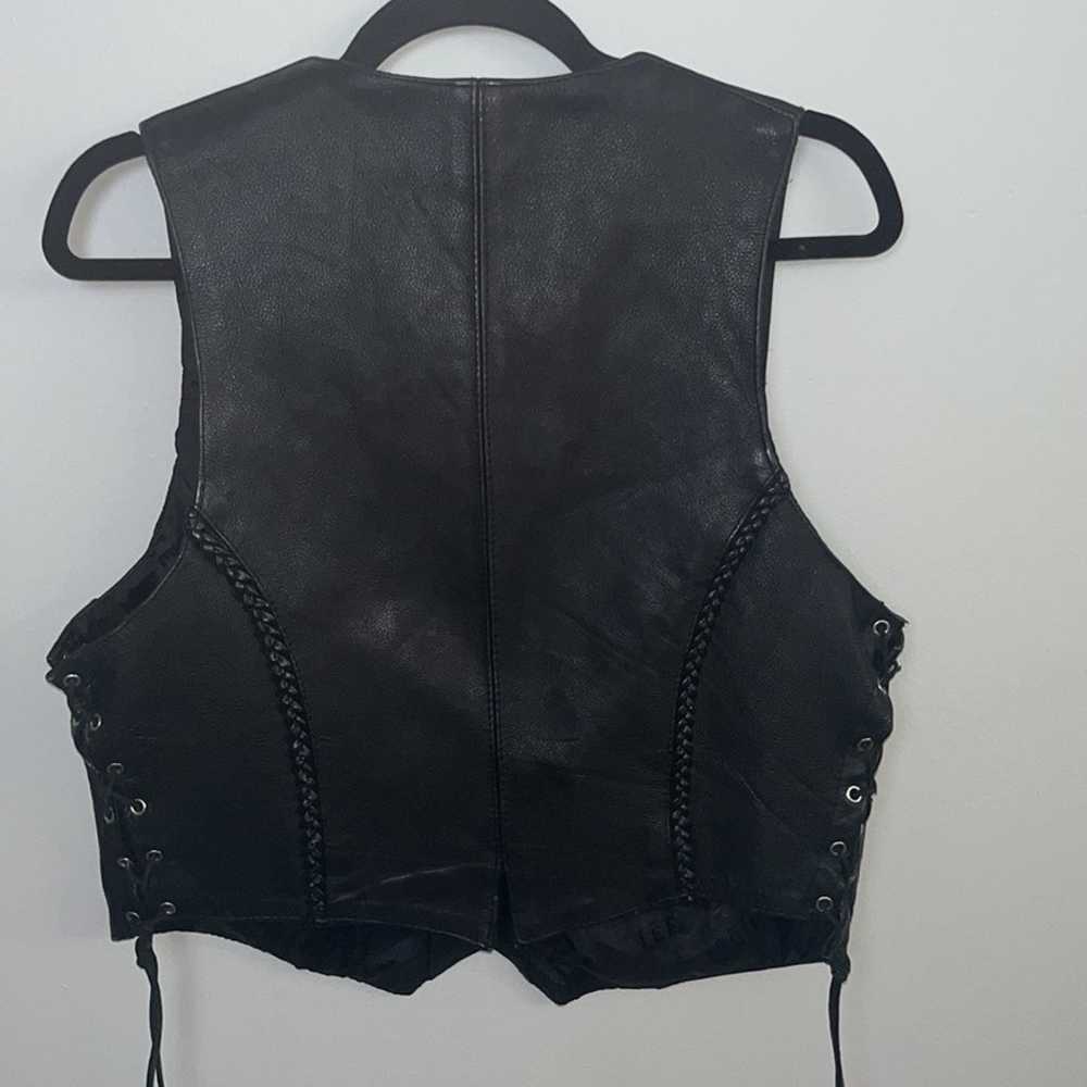 Vintage Black Leather Biker Vest Large - image 5