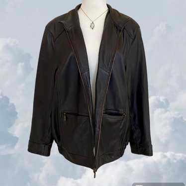 Vintage dark brown bomber leather jacket