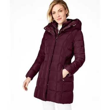 Cole Haan maroon hooded box quilt down puffer dual