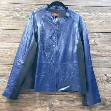 Hal Rubenstein Blue Navy Leather Jacket Coat Lined