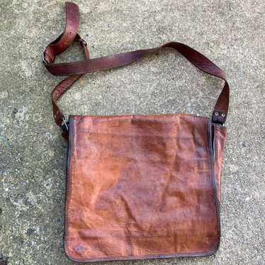 Vintage Rustic Brown Leather Messenger Bag