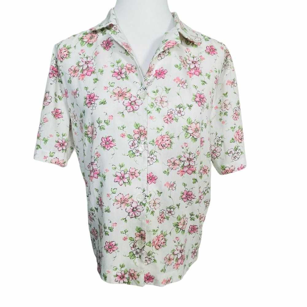 Vintage Blair Floral Pink Button Up Shirt Small - image 2