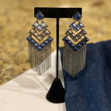 Denim earrings pierced - metal chain with denim & 