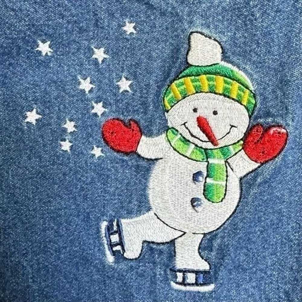 Vintage 90s Embroidered Ice Skating Snowmen Butto… - image 11