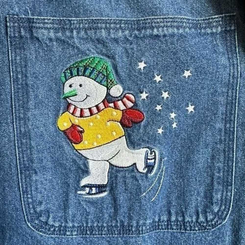 Vintage 90s Embroidered Ice Skating Snowmen Butto… - image 12