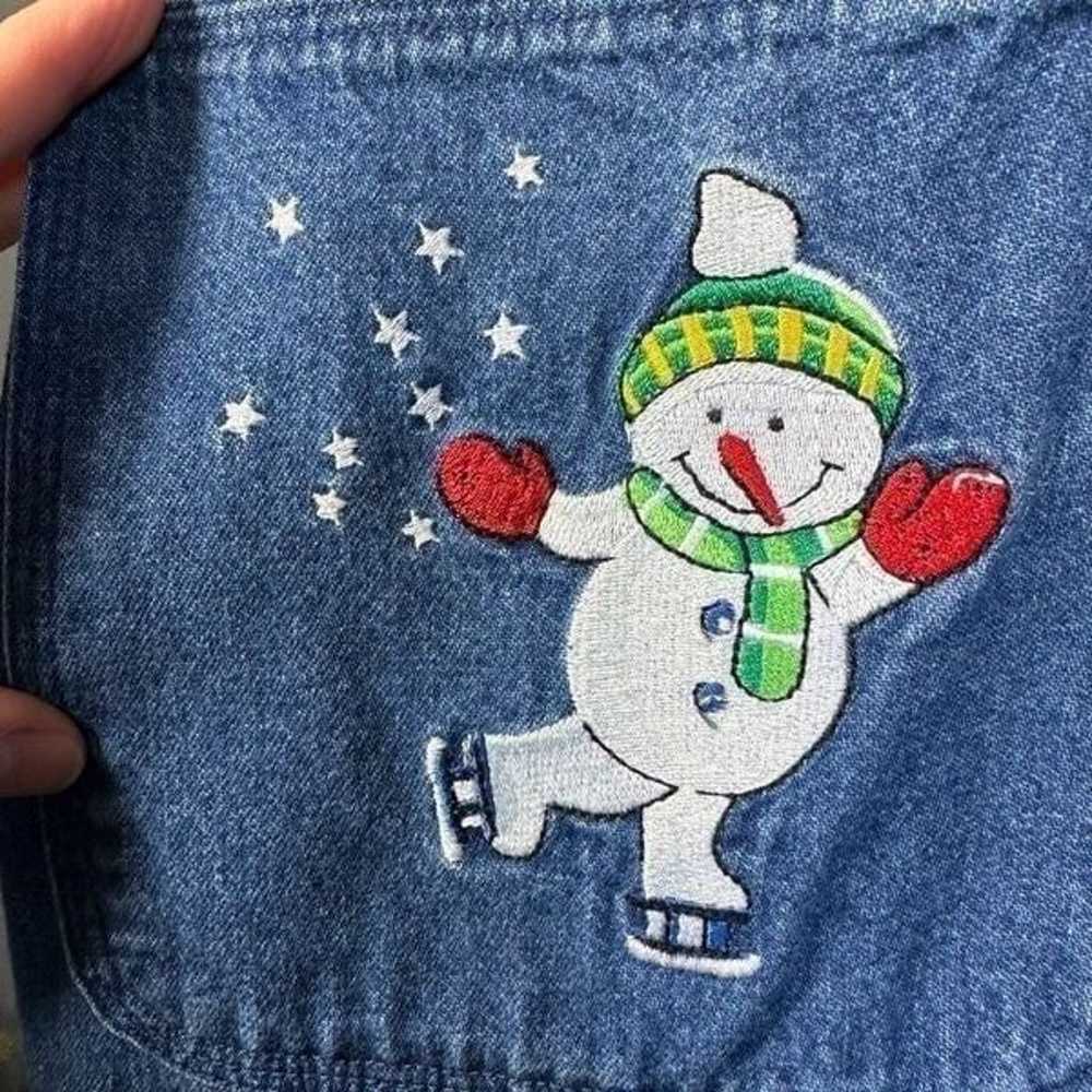 Vintage 90s Embroidered Ice Skating Snowmen Butto… - image 7