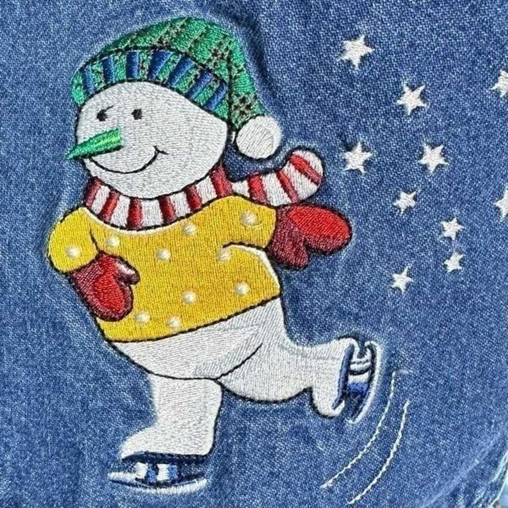 Vintage 90s Embroidered Ice Skating Snowmen Butto… - image 8