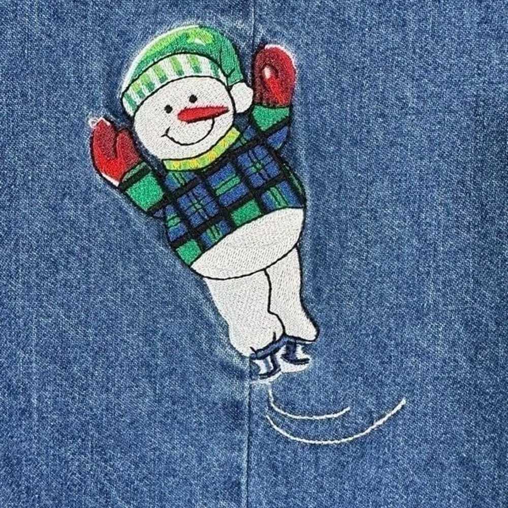 Vintage 90s Embroidered Ice Skating Snowmen Butto… - image 9