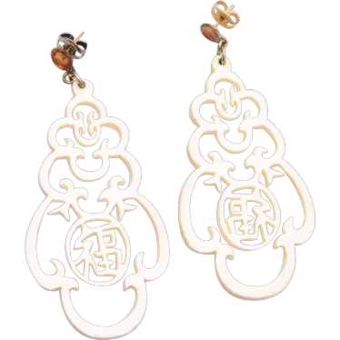 Carved Oriental Dangling Earrings - image 1