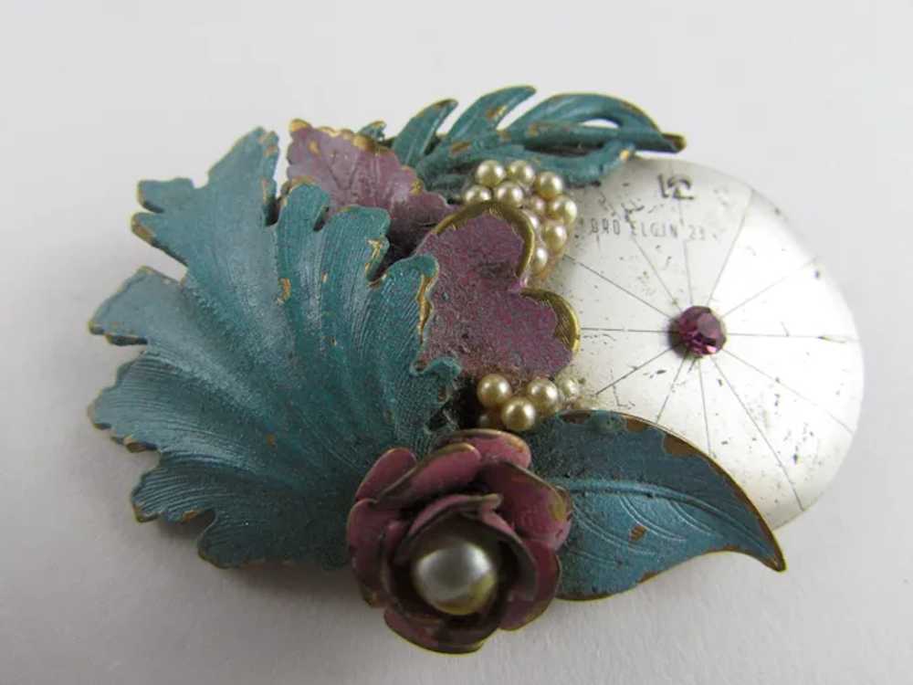 Vintage Collage Pin With Clock Face and Fabulous … - image 10