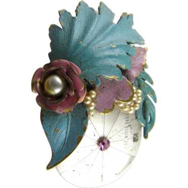 Vintage Collage Pin With Clock Face and Fabulous … - image 1