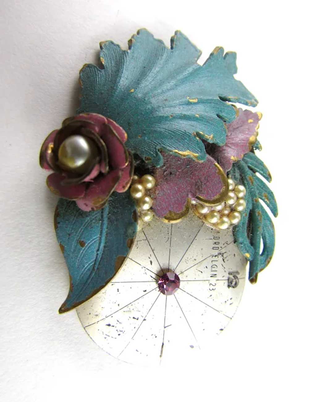 Vintage Collage Pin With Clock Face and Fabulous … - image 4