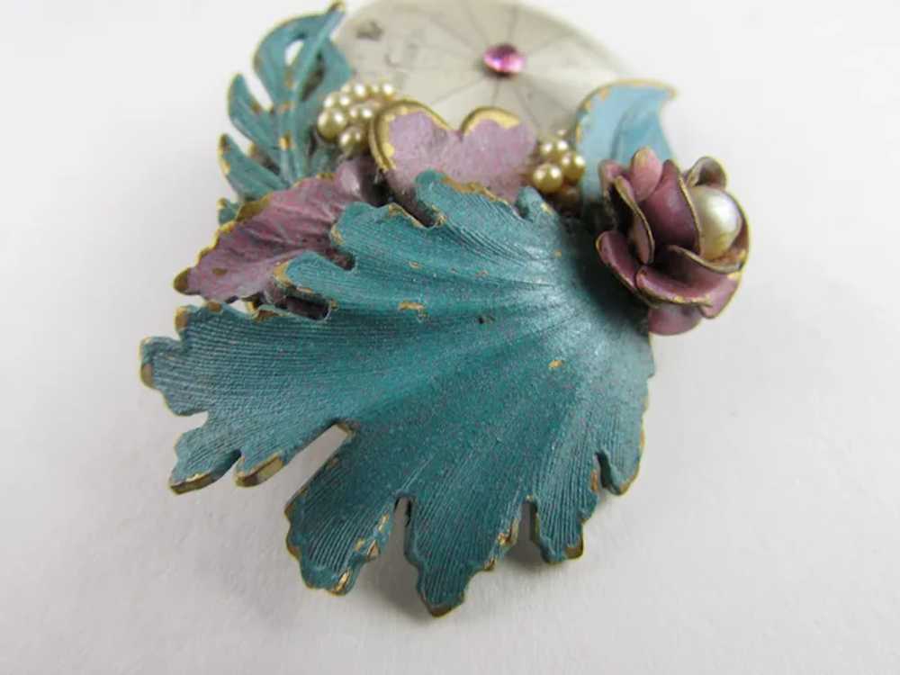 Vintage Collage Pin With Clock Face and Fabulous … - image 5