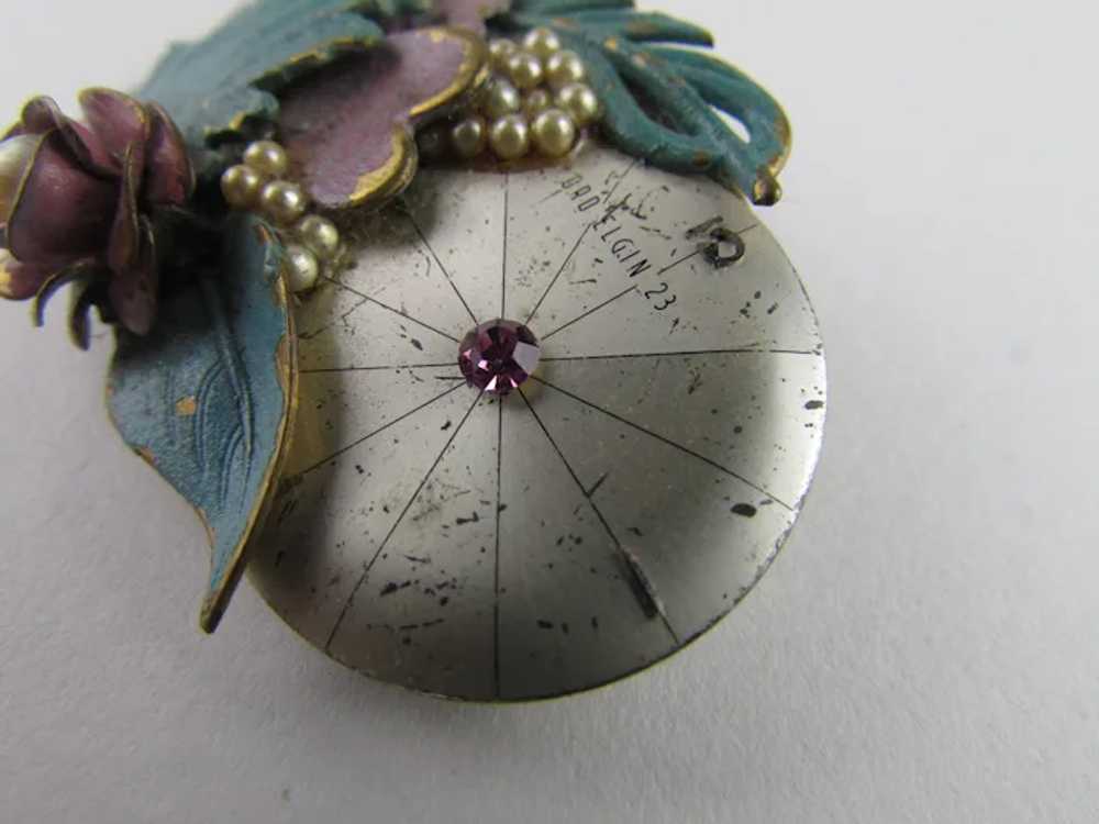 Vintage Collage Pin With Clock Face and Fabulous … - image 7