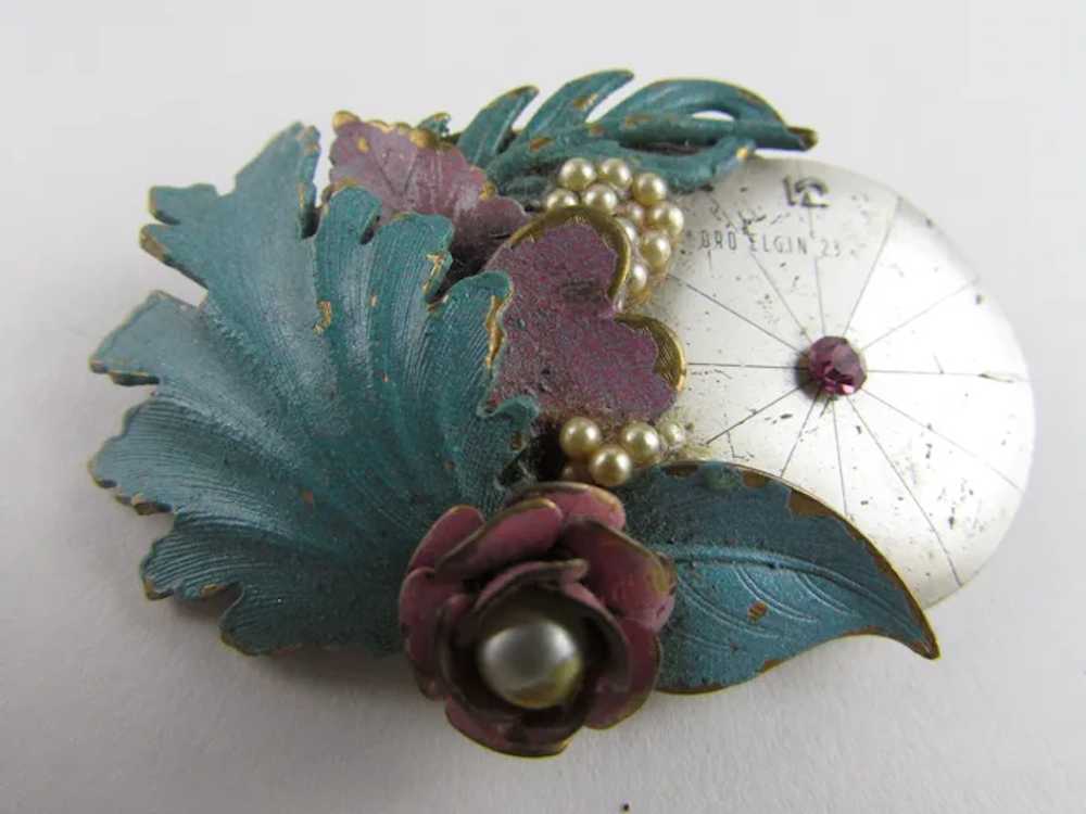 Vintage Collage Pin With Clock Face and Fabulous … - image 8