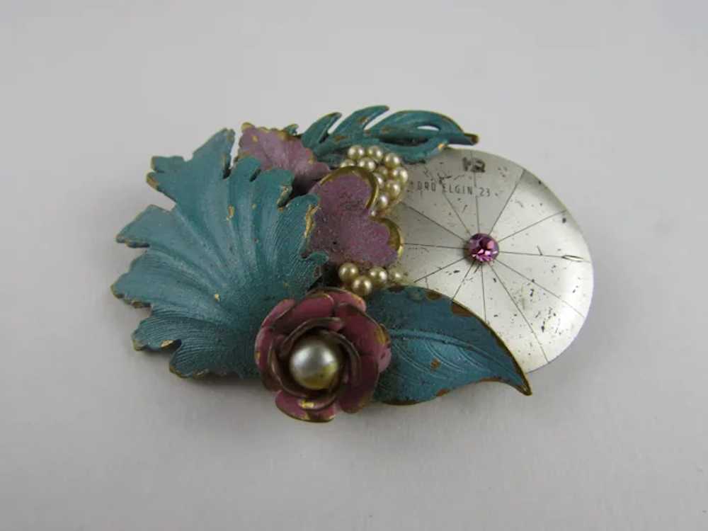 Vintage Collage Pin With Clock Face and Fabulous … - image 9