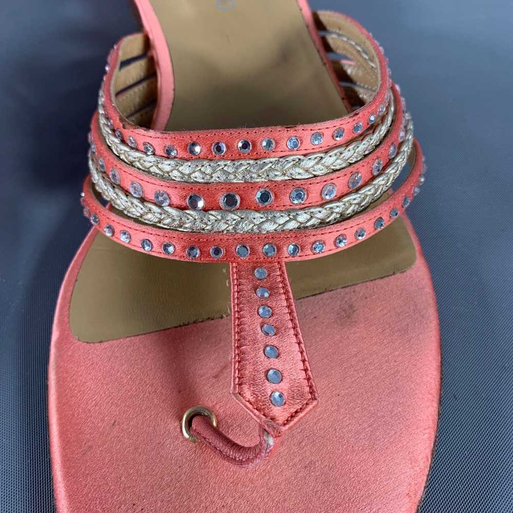 Valentino Pink Silver Silk Rhinestones Thong Flats - image 7