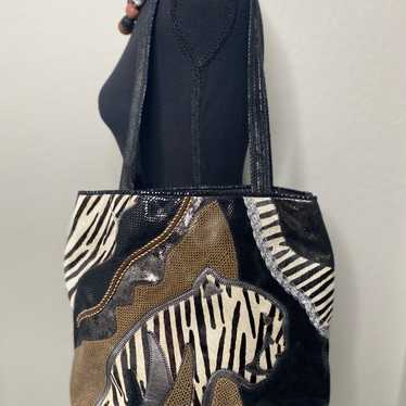 Sharif animal print zebra tote bag leather