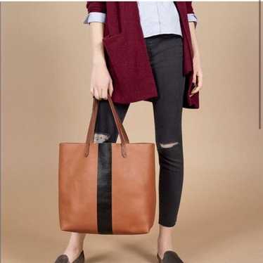 Madewell The Paintstripe Transport Tote Brown Leat