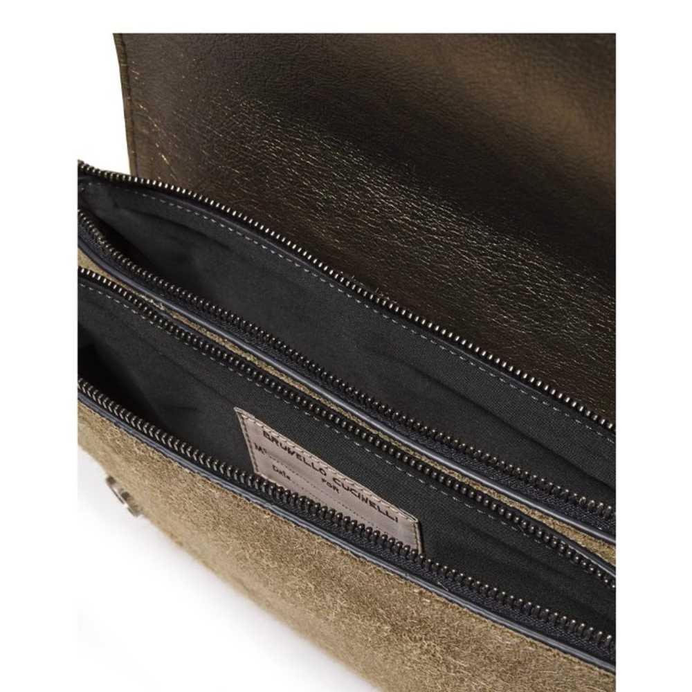 Brunello cucinelli fringed metalic leather suede … - image 5