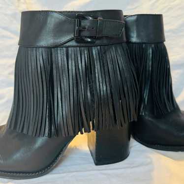 Black Leather Fringe Booties
