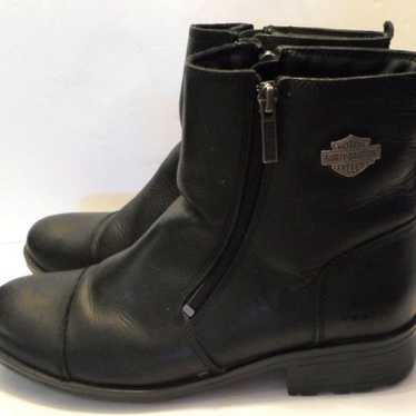 HARLEY DAVIDSON Black Leather Upper Short Boots Zi
