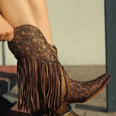 Women's Corral Boots Overlay Fringe Western Boots - image 1