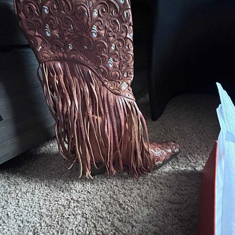 Women's Corral Boots Overlay Fringe Western Boots - image 5