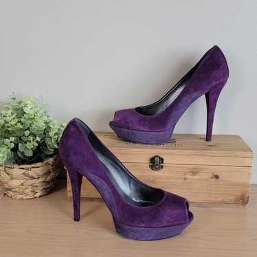 NEW Stuart Weitzman Archer Purple Suede Peep Toe P