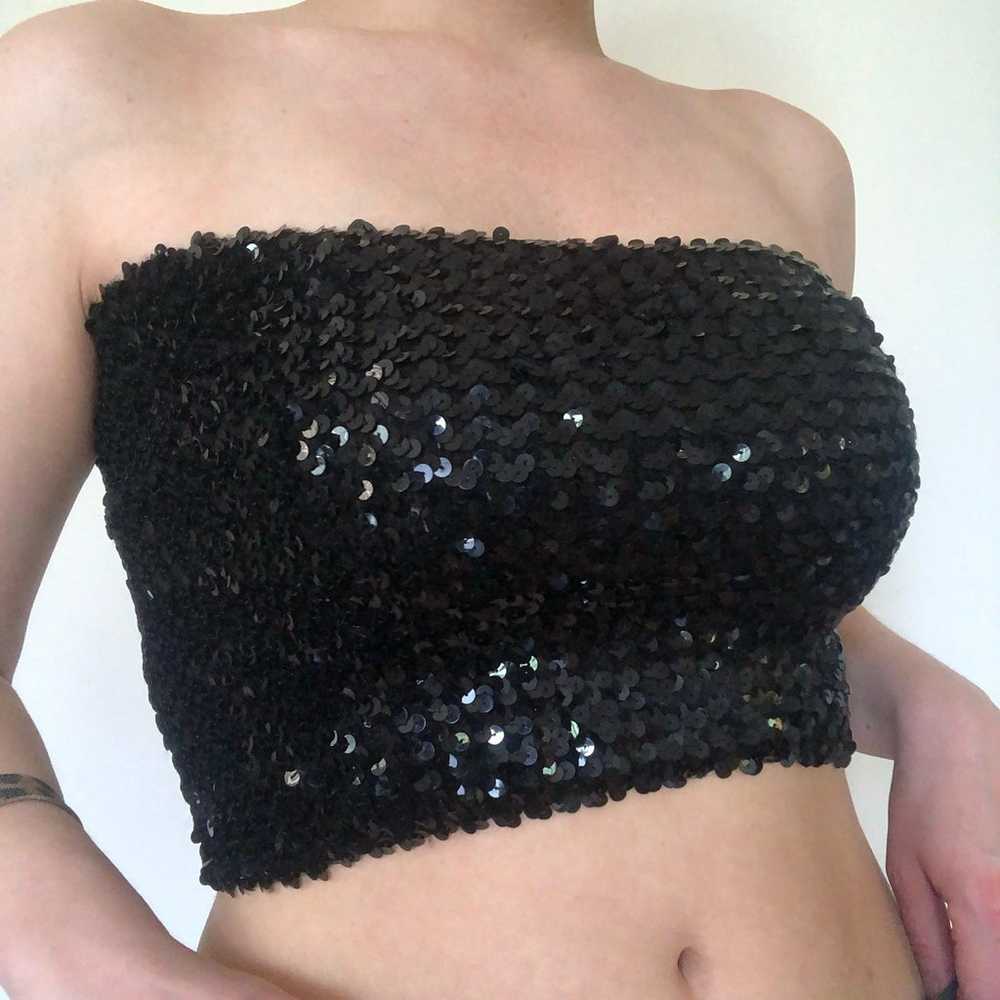 Vintage Toppettes Black Sequin Tube Top - image 1