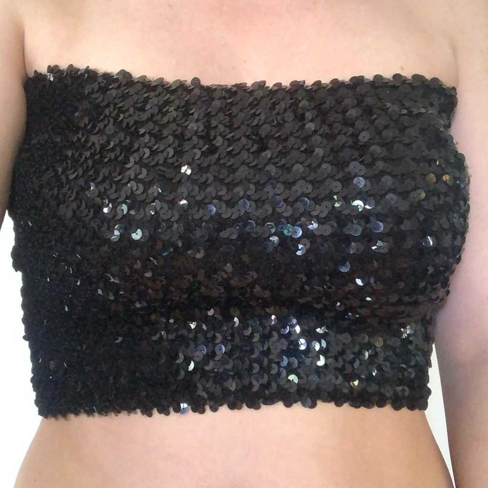 Vintage Toppettes Black Sequin Tube Top - image 2