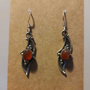 Vintage Handmade Carnelian Earrings Set in 925 St… - image 1