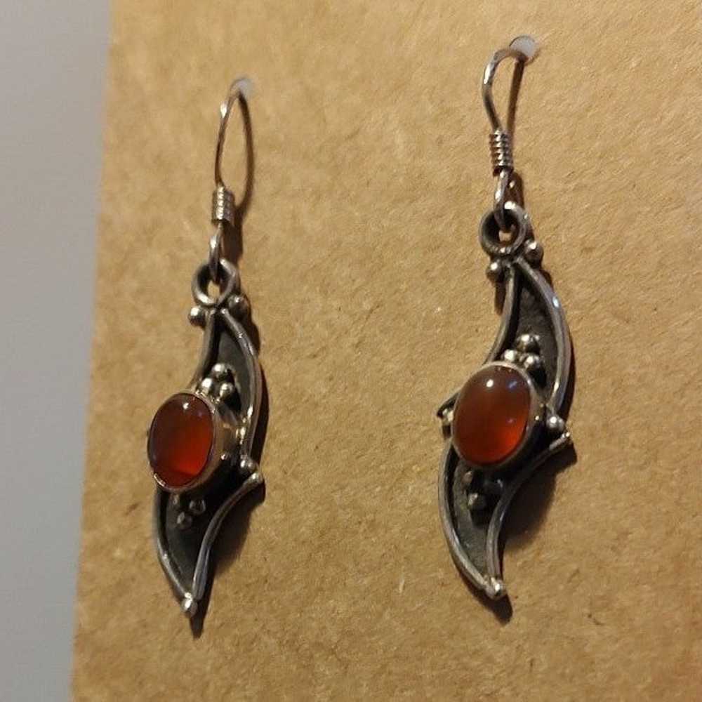 Vintage Handmade Carnelian Earrings Set in 925 St… - image 2