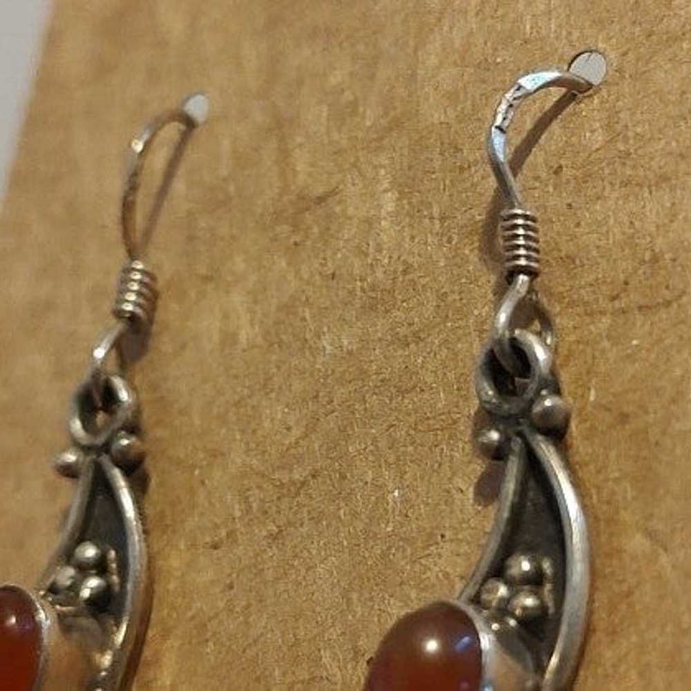 Vintage Handmade Carnelian Earrings Set in 925 St… - image 4